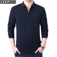 JEEP SPIRIT吉普休閑翻領(lǐng)半拉鏈長袖t恤春秋純色棉質(zhì)混紡微彈開衩珠地體恤衫 寶藍(lán) 常規(guī) L (175) /96A建議135-145斤