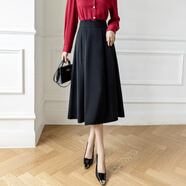 燕潯簡(jiǎn)約百搭高腰小眾大擺裙女修身簡(jiǎn)約通勤中長(cháng)款A字裙OL半身裙女 黑色 S