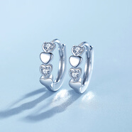 七妹S925銀耳扣女日系韓國簡(jiǎn)約愛(ài)心鑲鉆幾何桃心短款耳飾耳圈耳釘銀耳飾 S925銀鋯石愛(ài)心耳扣（一對）