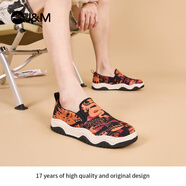 快樂(lè )瑪麗（J&M）樂(lè )福鞋男2025春季新款龍年厚底百搭一腳蹬舒適休閑低幫運動(dòng)鞋 橘色 40 250mm