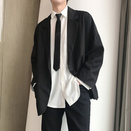 侯七爺 休閑西裝西服男新款男士港風(fēng)小西裝韓版寬松網(wǎng)紅青少年學(xué)生情侶單西外套 XZ518-2-W10黑色 2XL