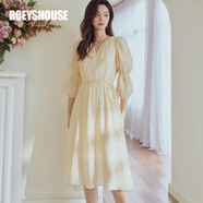ROEYSHOUSE羅衣優(yōu)雅簡(jiǎn)約淺鵝黃連衣裙女春裝新款氣質(zhì)純色抽褶裙子07053 淺鵝黃 S