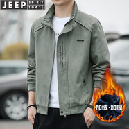 JEEP SPIRIT吉普夾克男士外套秋冬季新款加絨加厚中青年春秋上衣服時(shí)尚休服裝 軍綠（加絨） 2XL （140斤-160斤）