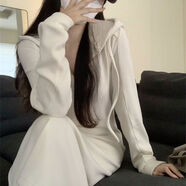 蓉月閣黑色連帽連衣裙秋冬季新款韓版修身赫本風(fēng)百搭顯瘦氣質(zhì)中長(cháng)款裙子 杏色(連衣裙) L 100--115斤穿