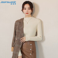 真維斯（JEANSWEST）針織衫女2025春夏設(shè)計(jì)感修身高領(lǐng)打底針織衫內(nèi)搭女杏色均碼