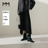 麥檬MM商場(chǎng)同款24春新品黑色太陽(yáng)褶百褶中長(cháng)款半身裙女5F2140761 黑色 M