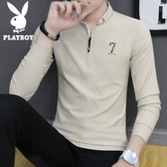 花花公子（PLAYBOY）長袖t恤男秋冬款新款潮流韓版休閑立領打底衫男裝時尚百搭衛衣男 1814C卡其 M