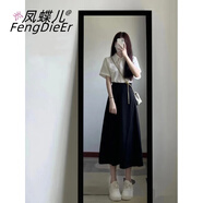 鳳蝶兒新款連衣裙女裝夏裝法式溫柔風(fēng)面試套裝氣質(zhì)韓版甜美襯衫裙子夏天 襯衣+黑色裙子 S