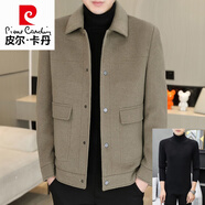 皮爾卡丹（pierre cardin）雙面羊毛大衣男士短款羽絨內(nèi)膽外套秋冬新款高端加厚毛絨呢子夾克 5901羽絨內(nèi)膽/卡其色+毛衣 M