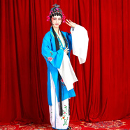 acvcas花旦戲服戲劇服裝京劇戲曲練功服水袖越劇黃梅戲小姐戲服裝女新款 寶藍【金線(xiàn)刺繡】 女批+水袖+戲曲裙子（帶護領(lǐng)）