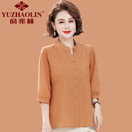 俞兆林（YUZHAOLIN）2025新款中年媽媽夏裝中袖襯衫時(shí)尚寬松中老年女洋氣薄款上衣開(kāi)衫 橘色 XL (參考90-105斤)