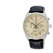 精工（SEIKO）石英手表 三眼計時系列腕表 運(yùn)動簡約商務(wù)鋼帶男表 大秒針計時 SSB383P1【黃盤皮帶】