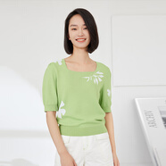 普普風(fēng)（FGFEEL）2023夏季女裝新品輕薄剪影泡泡袖復(fù)古提花方領(lǐng)毛針織衫OB3M19921S 綠色 S
