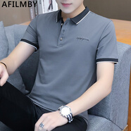 AFILMBY夏季POLO短袖t恤男潮流衣服男夏翻領(lǐng)男士短袖T恤半袖男生潮牌夏天 深灰色 M