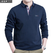 JEEP SPIRIT吉普休閑t恤男polo翻領(lǐng)長(cháng)袖寬松男裝體恤衫商務(wù)男裝打底上衣0001 PS0001寶藍 XL