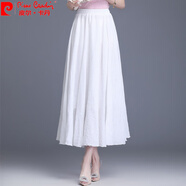 皮爾卡丹（pierre cardin）夏季田園風(fēng)棉麻長(zhǎng)裙半身裙女2025新款松緊腰大擺裙中長(zhǎng)顯瘦字裙針 白色 均碼 體重80~150斤