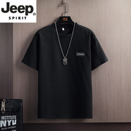 JEEP SPIRIT吉普冰絲華夫格短袖t恤男士肌理夏季薄款潮牌打底衫半袖體恤上衣 黑色【繡標(biāo)款】 M