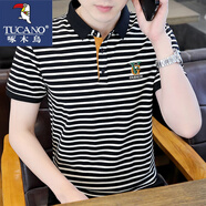 啄木鳥短袖t恤男夏季薄款舒適男士條紋短袖polo翻領(lǐng)潮流半袖體恤 2832黑色 XL