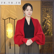 FR.YH.ZH迪雅飾品秋冬針織披肩外套 防風保暖 舒適透氣 百搭顯瘦 紅色針織披肩外套 防風保暖 舒適 購物無憂