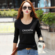 KUFANXI品牌原創(chuàng  ) 長(cháng)袖T恤女打底衫秋裝新款修身顯瘦外穿內搭洋氣上衣 ORI-黑色 3XL （128-138斤）