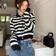 貝吉棋短款小香風(fēng)條紋毛衣外套女春秋新款復古設計感紅色針織開(kāi)衫上衣潮 黑白條紋開(kāi)衫外套 S