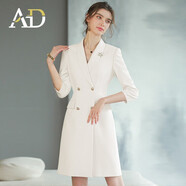 AD高端播音主持人職業(yè)正裝女西裝連衣裙七分袖藝考演講氣質(zhì)禮服 七分袖白色連衣裙 M