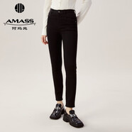 阿瑪施（AMASS）女裝新款高腰彈力薄絨修身休閑牛仔小腳褲女5100241 黑 XS (1碼)