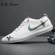 Z.R.Zoro輕奢品牌真皮男鞋四季新款歐洲站休閑鞋男百搭小白鞋男時(shí)尚板鞋男 白色 40 皮鞋碼現貨