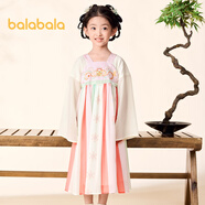 巴拉巴拉童裝兒童古風(fēng)漢服女童春秋裝國風(fēng)連衣裙襦裙演出裙子 白紅色調(diào)00316 120cm
