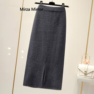 Mirza Mirror加厚加長(zhǎng)絨半身裙秋冬中長(zhǎng)款針織包臀裙開叉一步裙冬裙長(zhǎng)裙子 （加長(zhǎng)版80CM）灰色 均碼