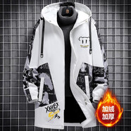 阿雷沃潮牌中長(cháng)款風(fēng)衣外套男春秋冬季大碼加絨連帽外套男學(xué)生涂鴉外套男 N89白色加絨(秋冬款) 5XL(185-195cm 190-220斤)