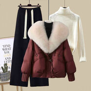 燁聆大碼女裝胖妹妹200斤秋冬裝高端冬季穿搭套裝微胖顯瘦搭配一整套 紅色棉服 單件 4XL 建議180-200斤