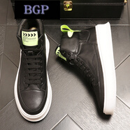 BGP 潮牌歐美風(fēng)新款百搭高幫鞋男短筒靴子網(wǎng)紅男鞋潮流中幫馬丁靴男 黑色增高版 39