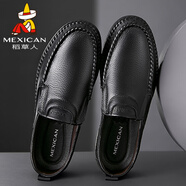 稻草人（MEXICAN）商務(wù)休閑鞋男士頭層牛皮鞋男正裝鞋懶人套腳德比鞋 8283 黑色 40 