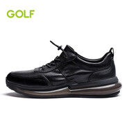 高爾夫（GOLF）男鞋夏季透氣舒適百搭休閑鞋潮流鏤空時尚小白鞋商務(wù)休閑牛皮鞋 黑色 38