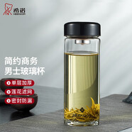 希諾（HEENOOR） 玻璃杯男士大容量單層透明加厚泡茶水杯商務(wù)便攜家用帶蓋杯子 珠光黑-帶濾網(wǎng)400ml
