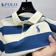 POLO SPORT美國拉夫勞倫polo衫半袖潮流條紋t恤男短袖夏季男翻領(lǐng)體恤刺繡 藍色 L 120-140