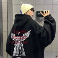 潮韓都連帽衛衣男冬季加絨加厚潮牌上衣秋冬款美式高街歐美vibe重磅外套 黑色【加絨加厚】 2XL 140斤-160斤可穿