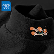 真維斯（JEANSWEST）德絨打底衫女裝秋冬季長袖t恤上衣服加絨保暖加厚內(nèi)搭半高領(lǐng)秋衣 黑色 小一捧花束_K_左領(lǐng)角 L