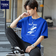 TEEK簡(jiǎn)約休閑短袖t恤男裝上衣服 青少年新款夏季潮流半袖男士寬松體恤 【觸感細(xì)膩】KS13N克萊因藍(lán) S (寬松版型)