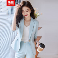 簡(jiǎn)蜓春夏七分袖小西裝外套女薄款修身氣質(zhì)新款休閑中袖西服短款小個(gè)子 淺藍色七分袖外套 L