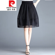 皮爾卡丹（pierre cardin）2023花苞裙網(wǎng)紗半身裙女春秋短裙冬高腰百褶裙燈籠裙打底裙子針織 黑色 (歐根紗)8834 XL