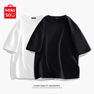名創(chuàng)優(yōu)品（MINISO）2件裝短袖t恤男夏季純白色重磅純棉寬松半袖男生百搭休閑大碼體恤 【2件裝】白色(空白)+黑色(空白) XL 180 (不起球不掉色)