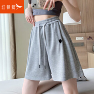 紅蜻蜓 運動(dòng)短褲女韓版新款夏季時(shí)尚女士五分休閑夏裝短褲百搭顯瘦女裝 淺灰色 L