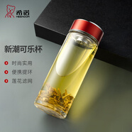 希諾（HEENOOR） 玻璃杯男女士單層提環(huán)防燙耐高溫時(shí)尚便攜泡茶水杯家用大容量 紅色 515ml