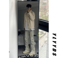 7家優(yōu)品純色牛仔褲美式高街潮流百搭褲子男秋季加絨顯瘦修身直筒微喇褲 KST-N200黃泥色 XL