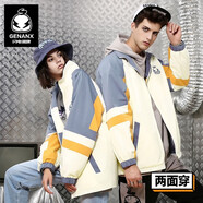 閃電潮牌（GENANX）兩面穿短外套拼色立領(lǐng)寬松時(shí)尚秋季新情侶夾克男衣多穿 米白色/藍(lán)色 S