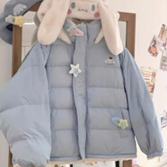 蘭威費雷（LANWEIFEILEI）冬季新款kt貓刺繡棉服外套女日系學(xué)院風(fēng)雙面穿連帽棉衣 藍色(不搭配飾品圍巾) S