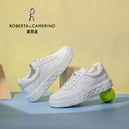 諾貝達(dá)（ROBERTA DI CAMERINO）春夏季新款日常休閑板鞋男士真皮厚底增高圓頭系帶百搭輕奢小白鞋 白色DDB25032P 40 （歐美尺碼 偏大一碼）