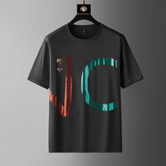 畢蒙夏季加肥加大碼短袖t恤男士薄款打底衫休閑寬松肥佬半袖體恤 黑色 XXXL（190-210斤）